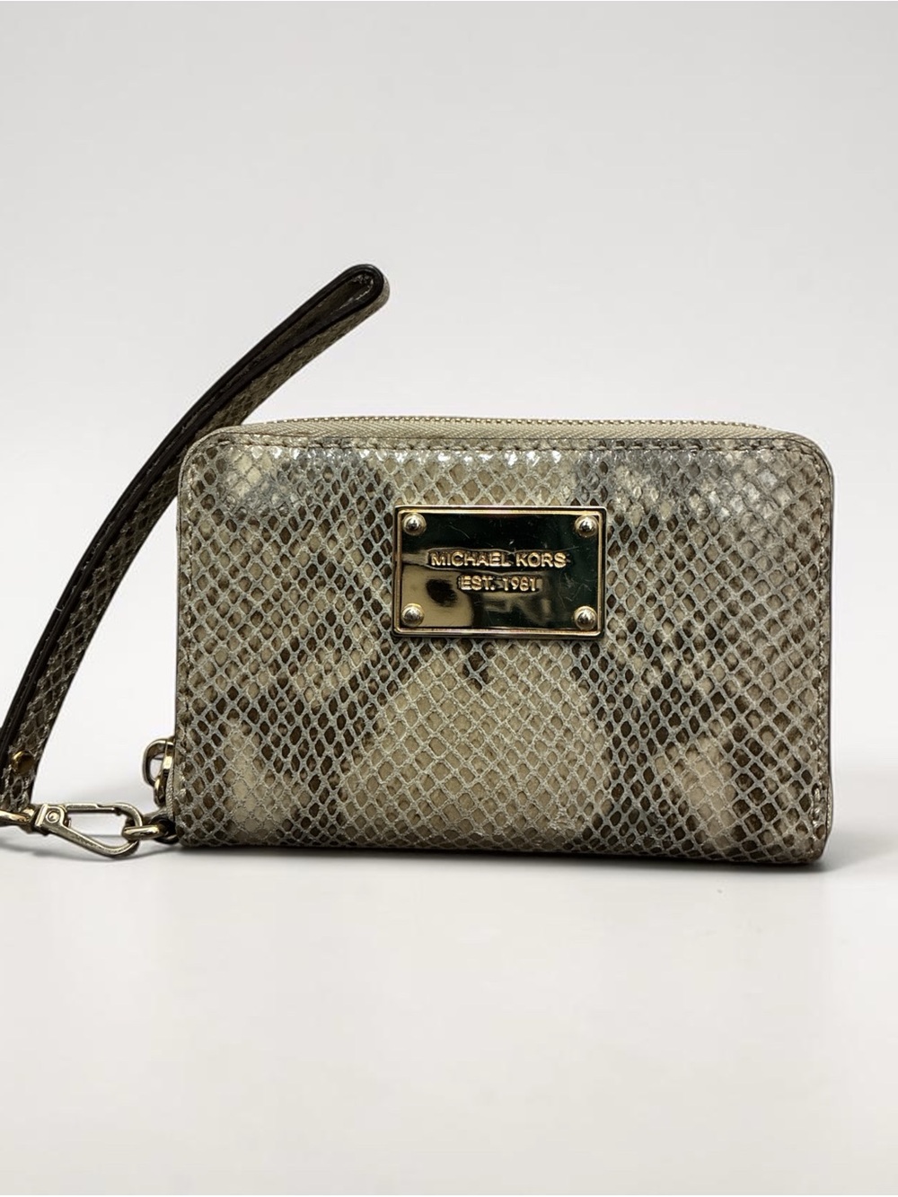 Michael Kors Snakeskin-Embossed Zip Around Wristlet Wallet |EUC
